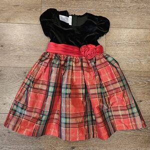Plaid Dress with Red Sash and Rose